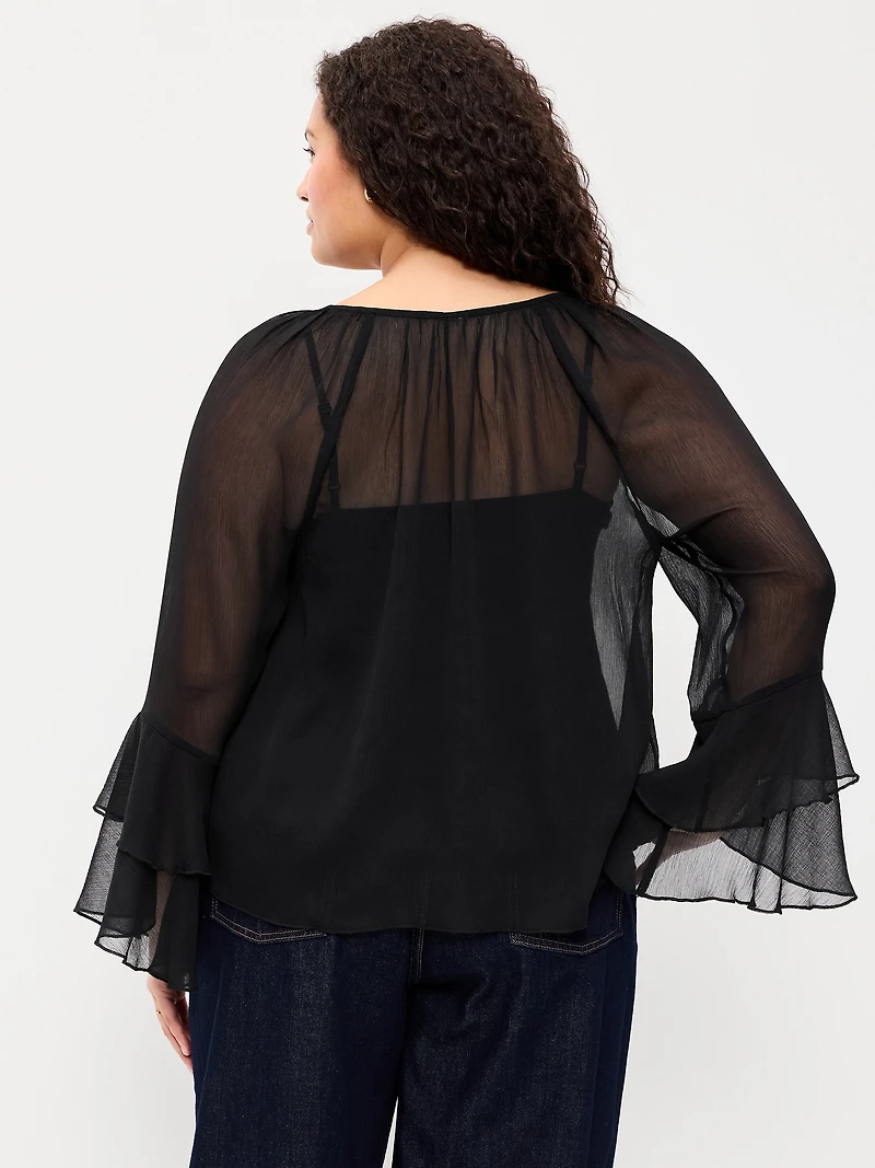 Drapey Chiffon Bell-Sleeve Top