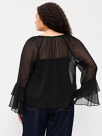 Drapey Chiffon Bell-Sleeve Top