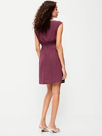 Asymmetrical Shoulder Linen-Blend Mini Dress