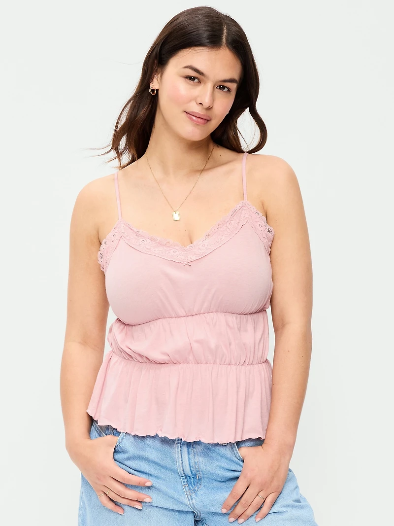 Lace-Trim Smocked-Waist Tank Top