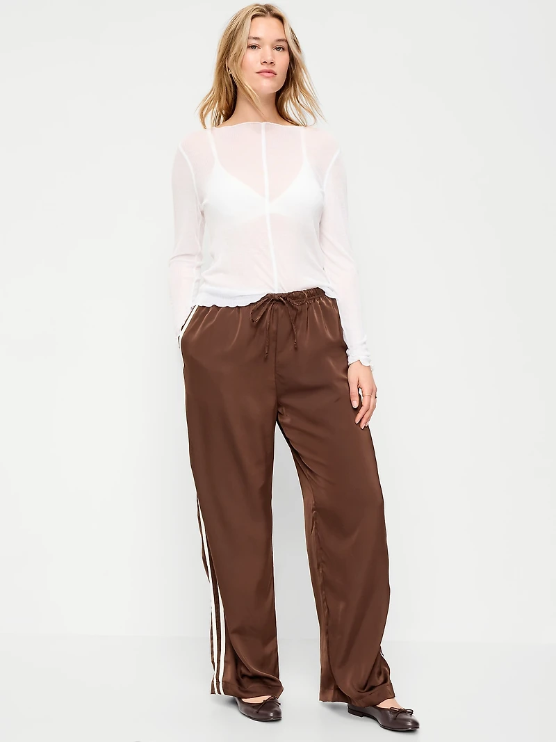 High-Waisted Satin Track Pants