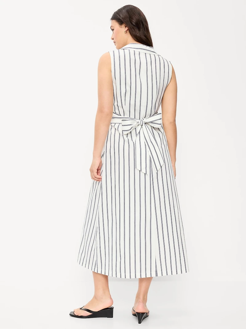 Sleeveless Wrap-Waist Midi Shirt Dress