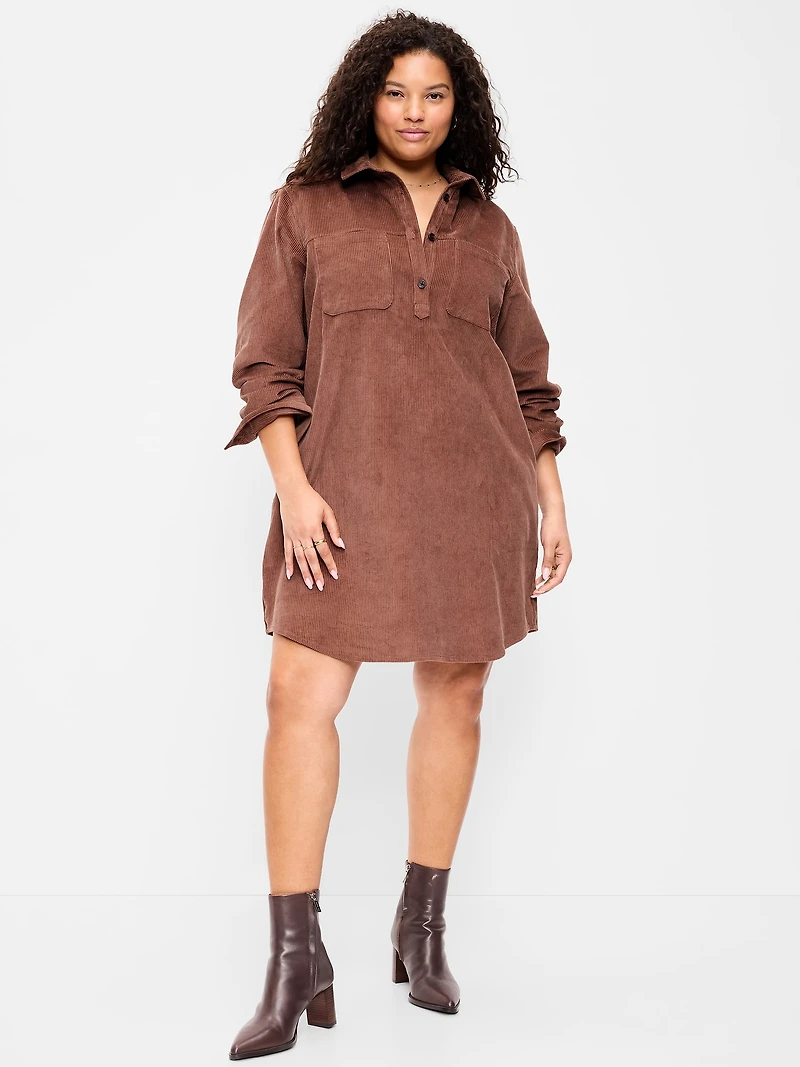 Long-Sleeve Button-Down Mini Shirt Dress