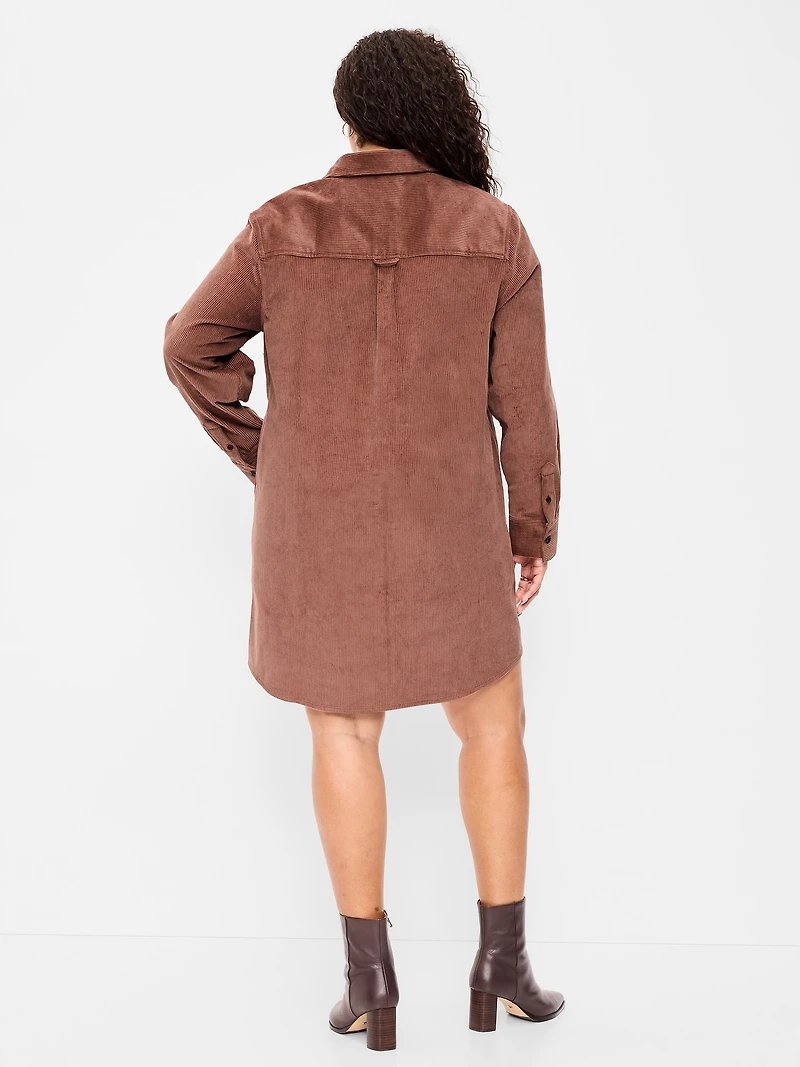 Long-Sleeve Button-Down Mini Shirt Dress