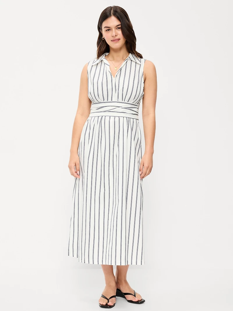 Sleeveless Wrap-Waist Midi Shirt Dress