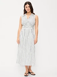 Sleeveless Wrap-Waist Midi Shirt Dress
