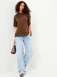 Oversized Lace Hem T-Shirt