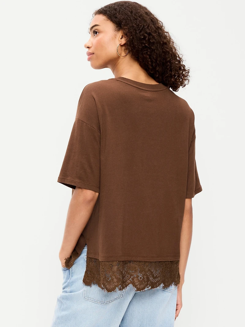 Oversized Lace Hem T-Shirt