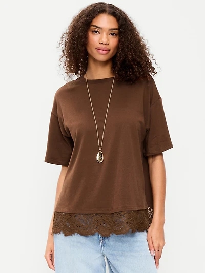 Oversized Lace Hem T-Shirt