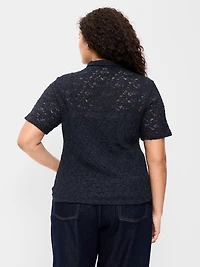 Lace Keyhole Polo Top