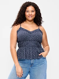 Lace-Trim Smocked-Waist Tank Top