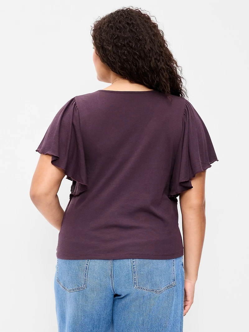 V-Neck Flutter Sleeve Top