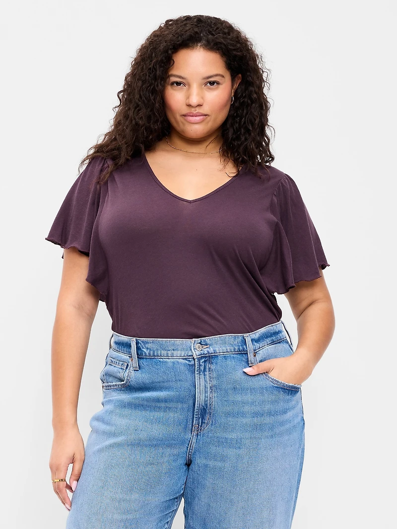 V-Neck Flutter Sleeve Top