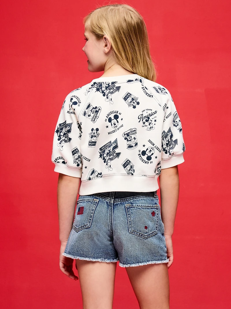 Old Navy x Disney Mickey Mouse Short-Sleeve Cropped Raglan Fleece Sweatshirt for Girls