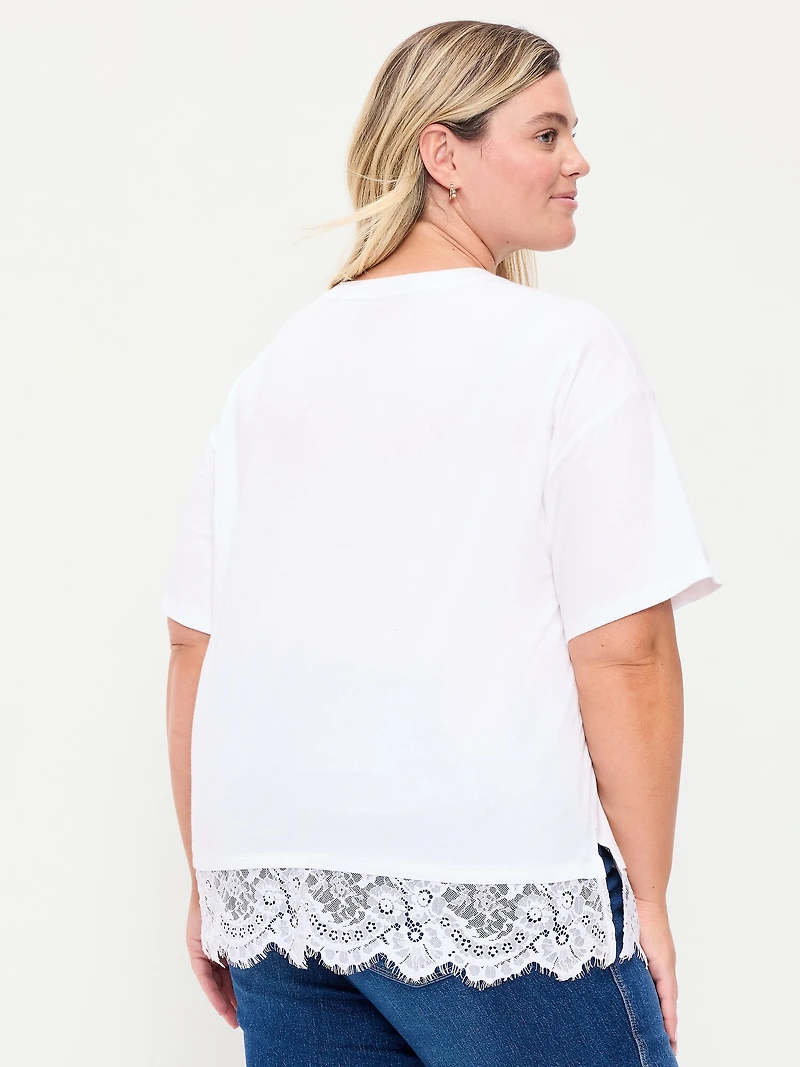 Oversized Lace Hem T-Shirt