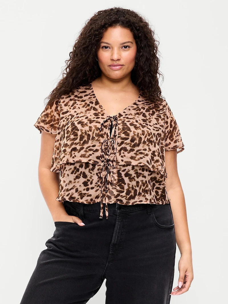 Tiered Ruffle Tie-Front Top