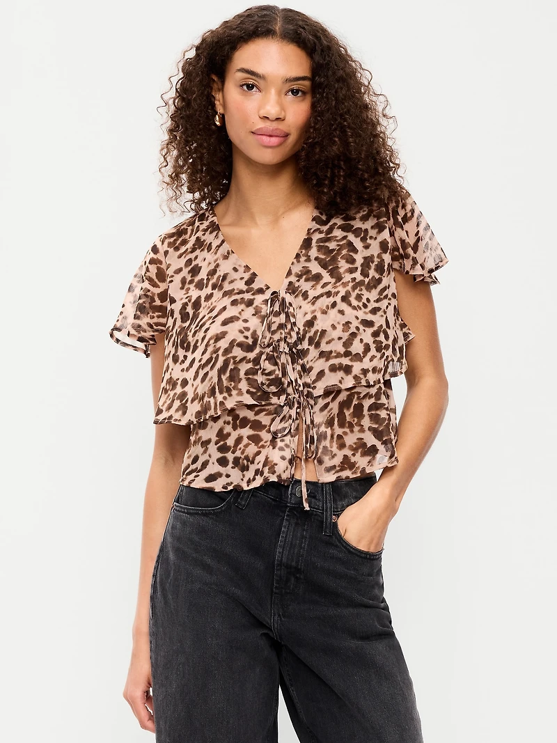 Tiered Ruffle Tie-Front Top