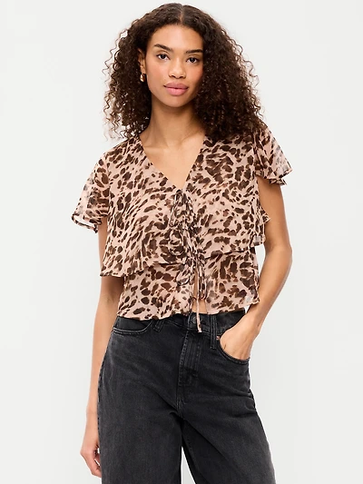Tiered Ruffle Tie-Front Top
