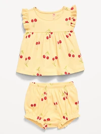 Ribbed Flutter-Sleeve Top and Shorts Set for Baby