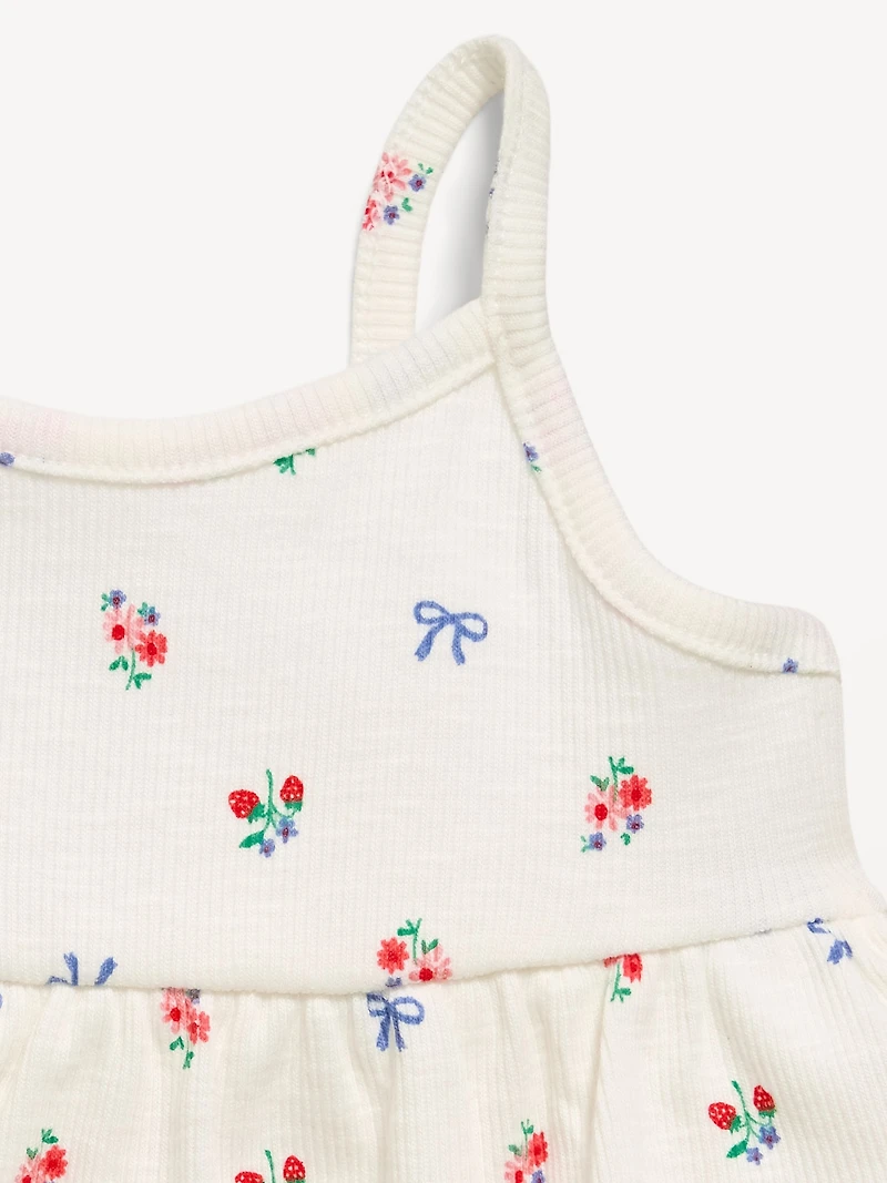 Printed Ribbed Tiered Bodysuit Dress for Baby