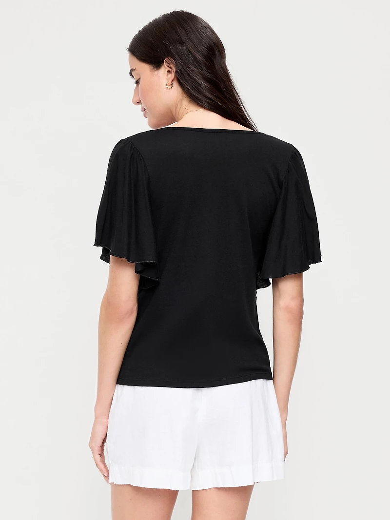 V-Neck Flutter Sleeve Top