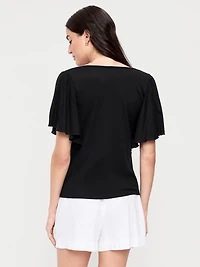 V-Neck Flutter Sleeve Top