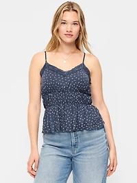 Lace-Trim Smocked-Waist Tank Top