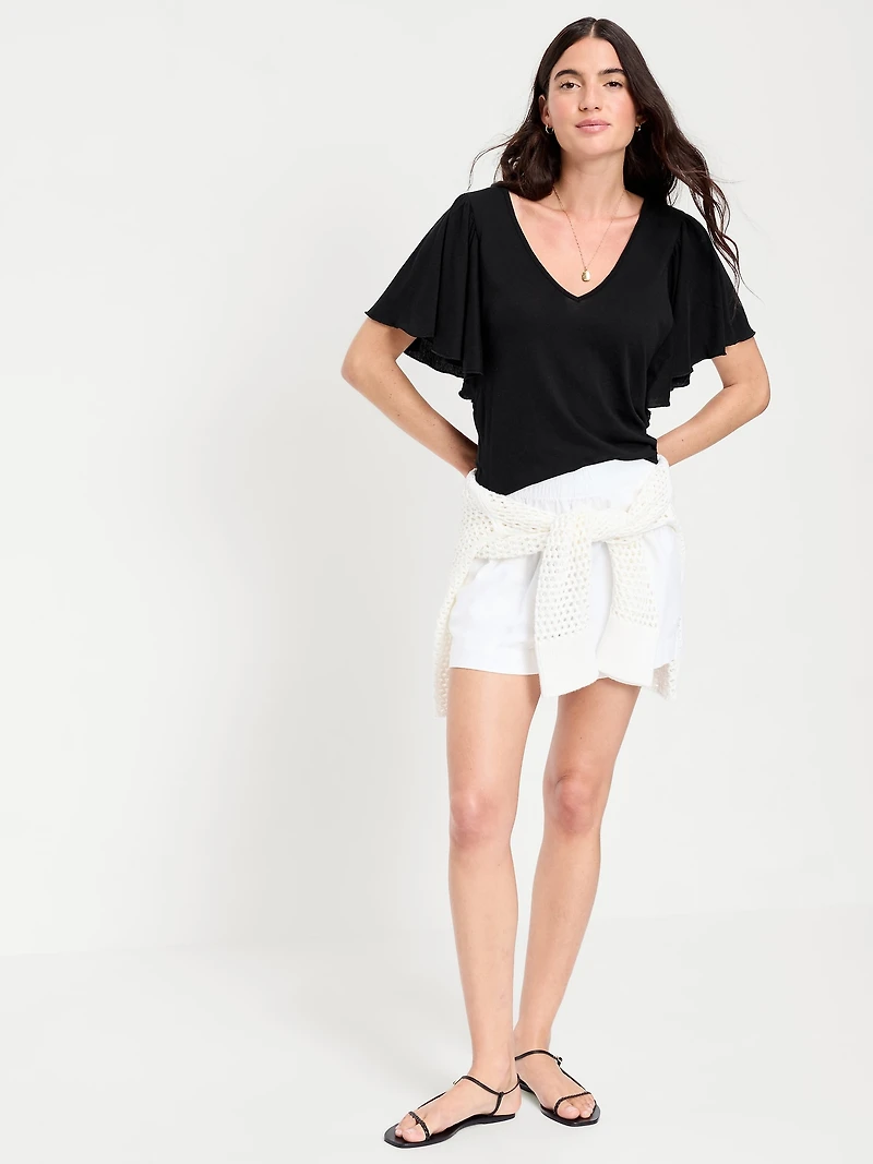V-Neck Flutter Sleeve Top