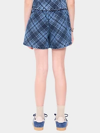 Wrap-Front Plaid Denim Skort for Girls