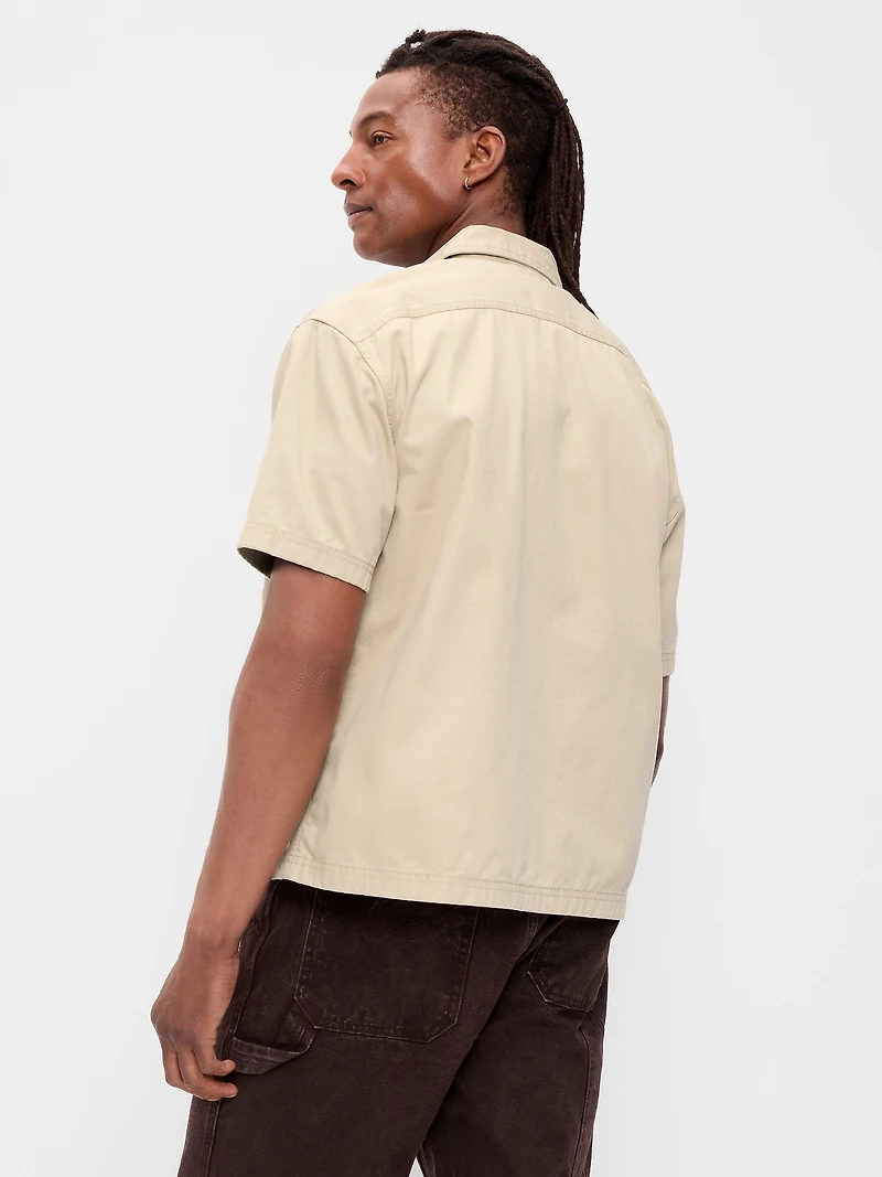 Loose Full-Zip Twill Workwear Shirt