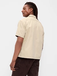 Loose Full-Zip Twill Workwear Shirt