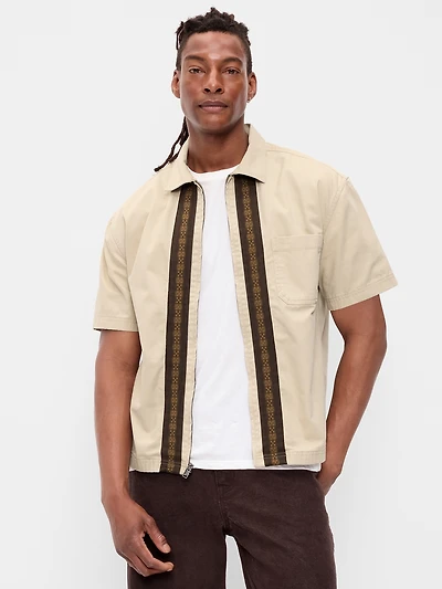 Loose Full-Zip Twill Workwear Shirt