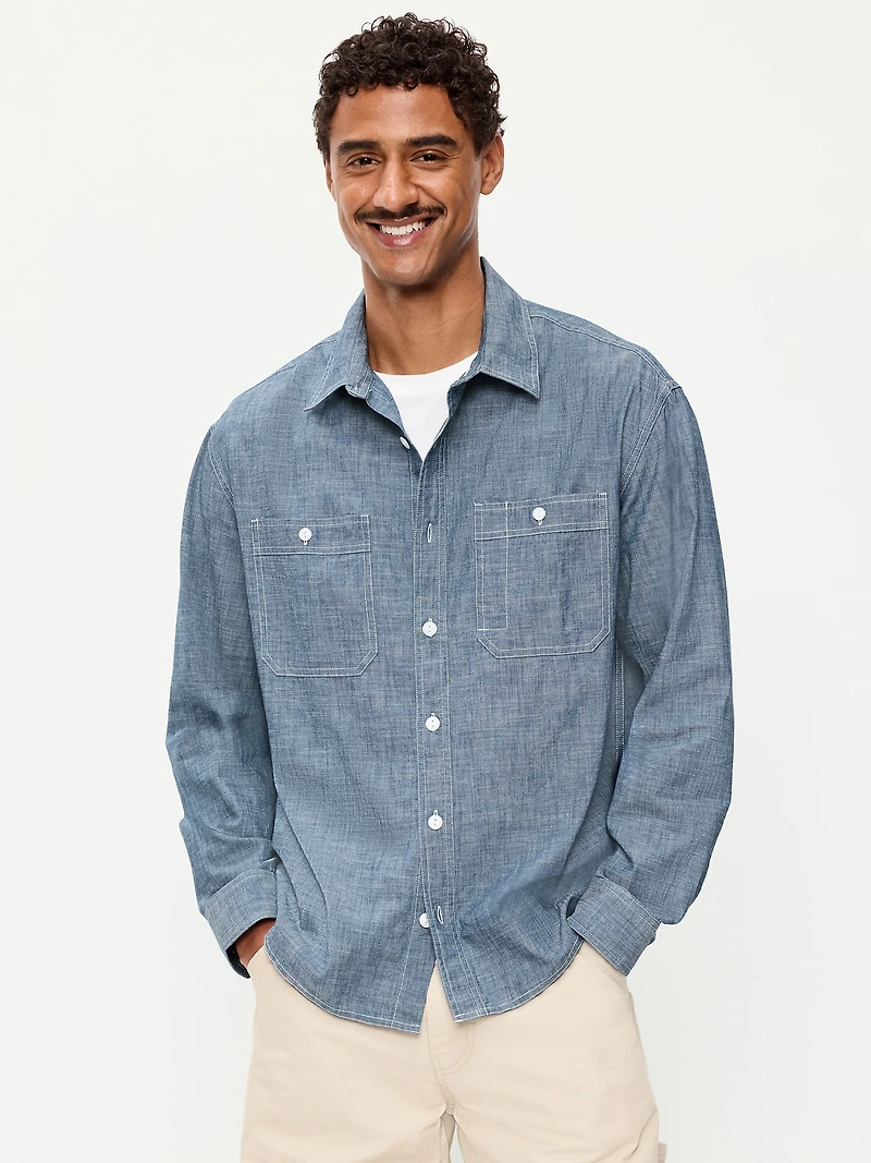 Loose Fit Chambray Workwear Shirt