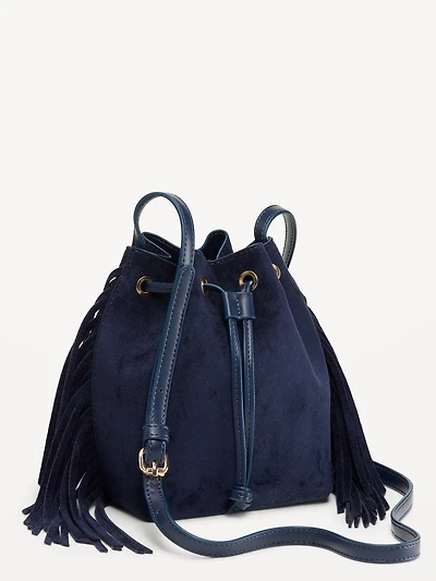 Drawstring Fringe Bucket Bag