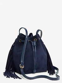 Drawstring Fringe Bucket Bag