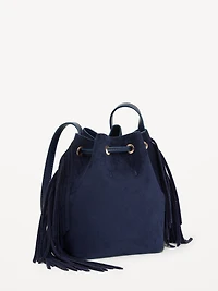 Drawstring Fringe Bucket Bag