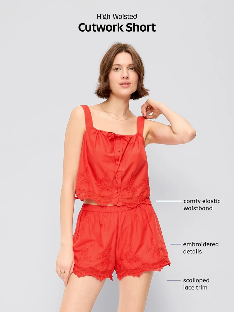 High-Waisted Lace-Trim Shorts