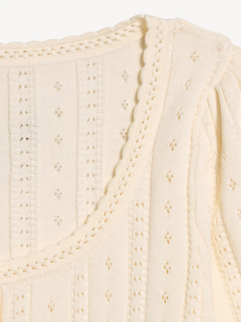 Seaside Cotton Short-Sleeve Button-Down Sweater