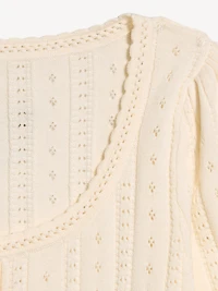 Seaside Cotton Short-Sleeve Button-Down Sweater