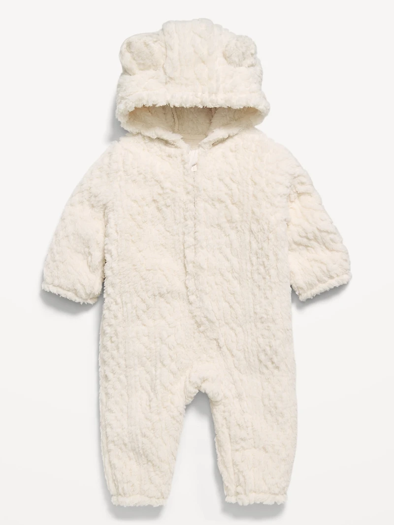 Long-Sleeve Critter Sherpa Hooded One-Piece for Baby