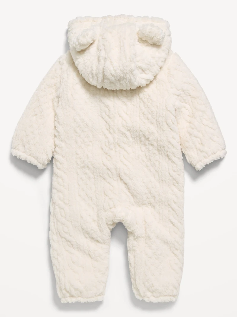 Long-Sleeve Critter Sherpa Hooded One-Piece for Baby