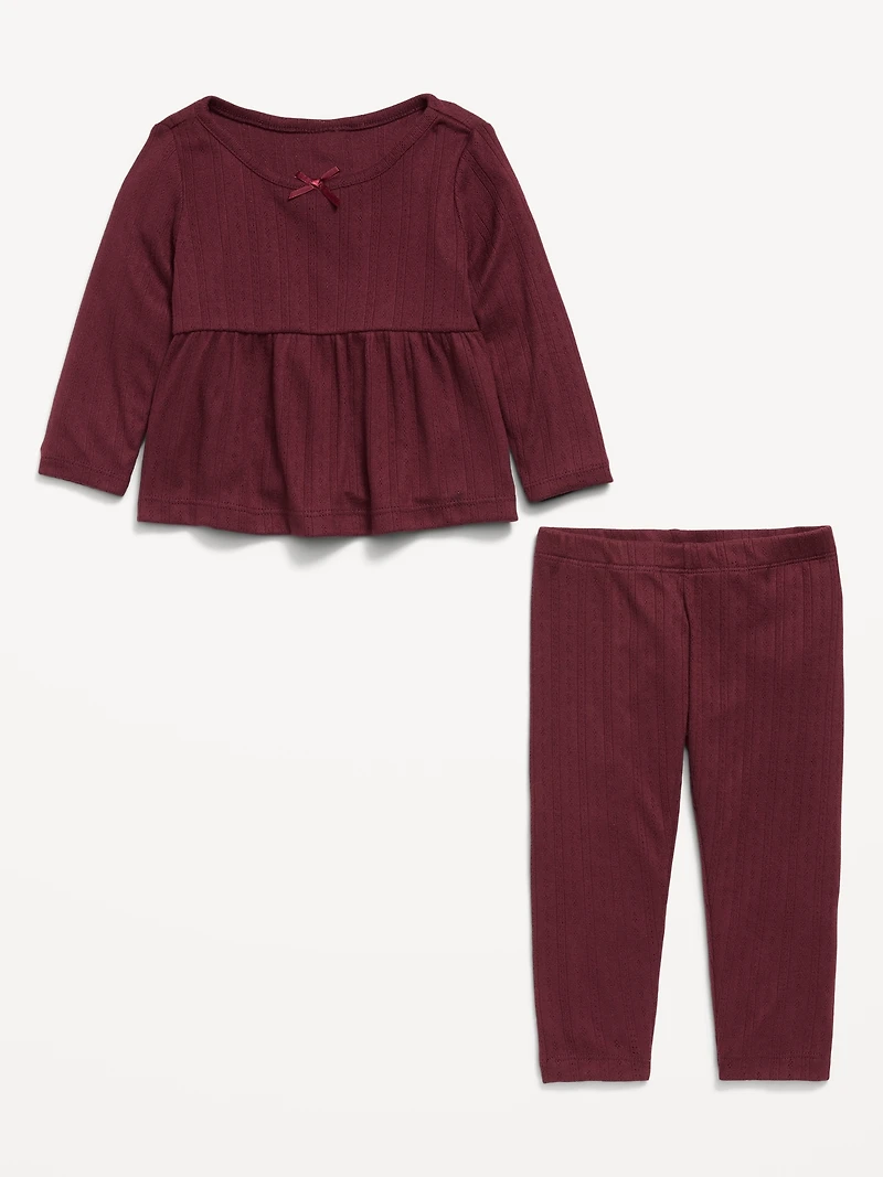 Long-Sleeve Pointelle-Knit Top and Pants Set for Baby