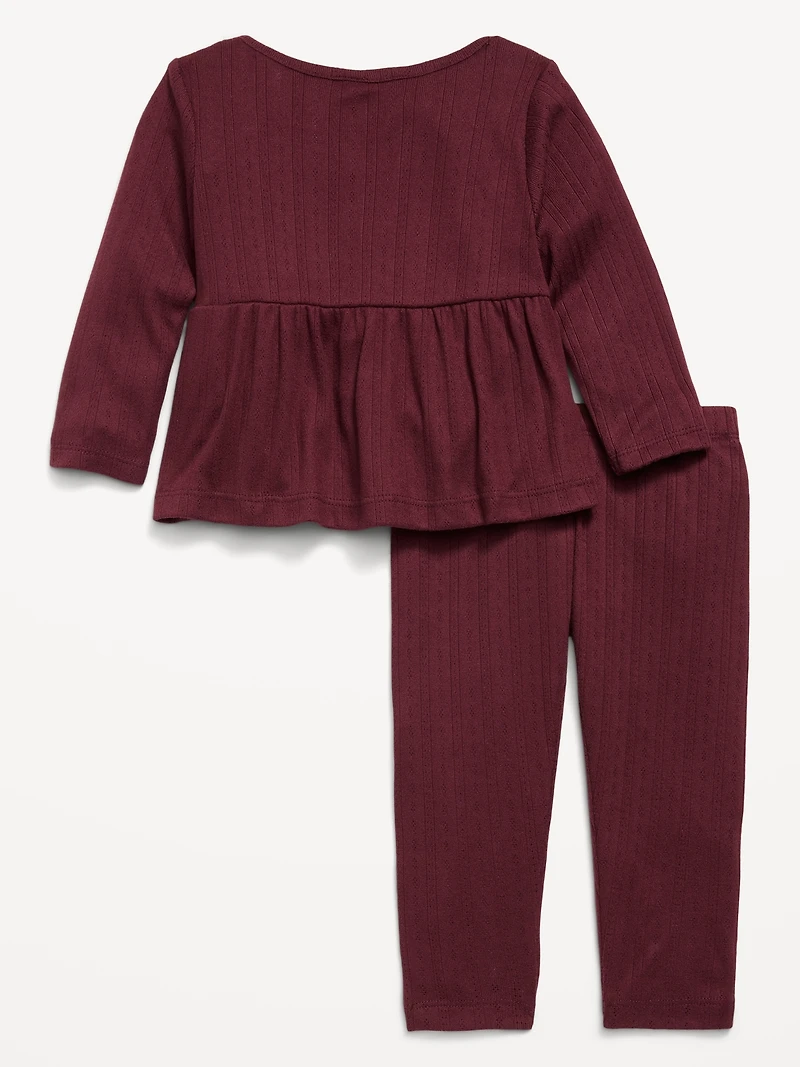 Long-Sleeve Pointelle-Knit Top and Pants Set for Baby
