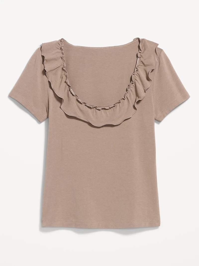 Lettuce-Edge Scoop-Neck Top