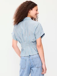 Slim Short-Sleeve Cinched-Waist Button-Down Shirt