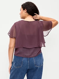Chiffon Tie-Front Flutter-Sleeve Top