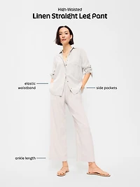 High-Waisted Linen-Blend Straight Ankle Pants