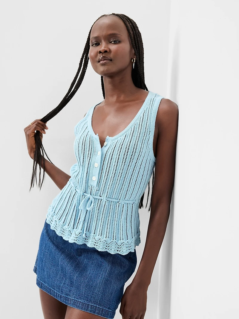 Seaside Cotton Pointelle Peplum Tank Top