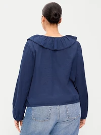 Long-Sleeve Ruffle Tie-Neck Top