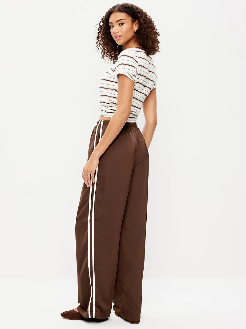 High-Waisted Satin Track Pants
